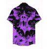 Men's Halloween Gothic Shirt Ghost Black Cat Bat Spider Web Print Button Up Shirt - Pourpre 5XL