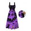 Halloween Gothic Dress Ghost Black Cat Bat Spider Web Print Pocket Square Neck Dress - Pourpre XXL | US 14