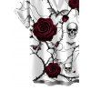 Halloween Gothic Couple Outfit Rose Floral Skulls Bat Thorn Vine Print Pocket Square Neck Dress and Shirt Set - Blanc S | US 4