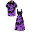 Halloween Gothic Couple Outfit Ghost Black Cat Bat Spider Web Print Pocket Square Neck Dress and Shirt Set - Pourpre S | US 4