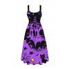 Halloween Gothic Couple Outfit Ghost Black Cat Bat Spider Web Print Pocket Square Neck Dress and Shirt Set - Pourpre S | US 4