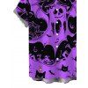 Halloween Gothic Couple Outfit Ghost Black Cat Bat Spider Web Print Pocket Square Neck Dress and Shirt Set - Pourpre S | US 4