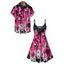 Gothic Couple Outfit Colorblock 3D Molten Lava Skull Print Spaghetti Strap Mini Dress and Shirt Set - Rouge Rose S | US 4