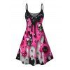 Gothic Couple Outfit Colorblock 3D Molten Lava Skull Print Spaghetti Strap Mini Dress and Shirt Set - Rouge Rose S | US 4