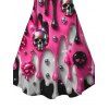 Gothic Couple Outfit Colorblock 3D Molten Lava Skull Print Spaghetti Strap Mini Dress and Shirt Set - Rouge Rose S | US 4