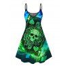 Gothic Couple Outfit Skull Playing Cards Colorblock Flame Print Spaghetti Strap Mini Dress and Shirt Set - multicolor A S | US 4