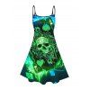 Gothic Couple Outfit Skull Playing Cards Colorblock Flame Print Spaghetti Strap Mini Dress and Shirt Set - multicolor A S | US 4