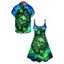 Gothic Couple Outfit Skull Playing Cards Colorblock Flame Print Spaghetti Strap Mini Dress and Shirt Set - multicolor A S | US 4