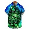 Gothic Couple Outfit Skull Playing Cards Colorblock Flame Print Spaghetti Strap Mini Dress and Shirt Set - multicolor A S | US 4