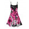 Gothic Dress Colorblock 3D Molten Lava Skull Print Spaghetti Strap Mini Dress - Rouge Rose XXXXXL | US 20
