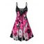 Gothic Dress Colorblock 3D Molten Lava Skull Print Spaghetti Strap Mini Dress - Rouge Rose XXXXXL | US 20