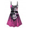 Gothic Dress Melting Lava Skull Print Spaghetti Strap Mini Dress - Rouge Rose XXXXXL | US 20
