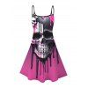 Gothic Dress Melting Lava Skull Print Spaghetti Strap Mini Dress - Rouge Rose XXXXXL | US 20