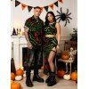 Gothic Couple Outfit Bloody Butterfly Colorblock Swirl Print Cropped Tank Top Bodycon Slit Skirt and Shirt Set - Vert profond S | US 4