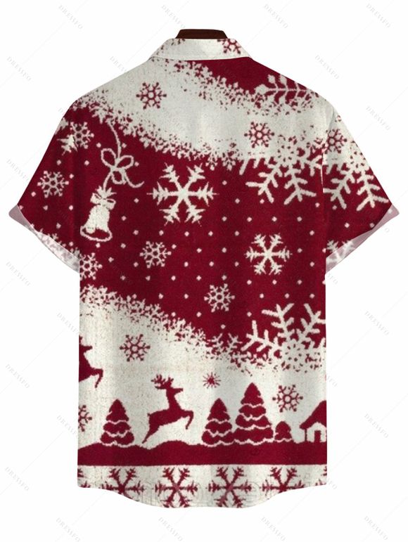 Men's Christmas Shirt Colorblock Snowflake Christmas Tree Elk Print Button Up Shirt - Rouge Vineux M