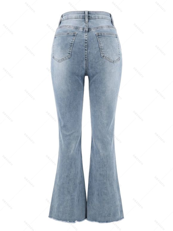 Ripped Flare Jeans Stretchy Raw Hem High Waist Denim Pants - Bleu clair XXL | US 14