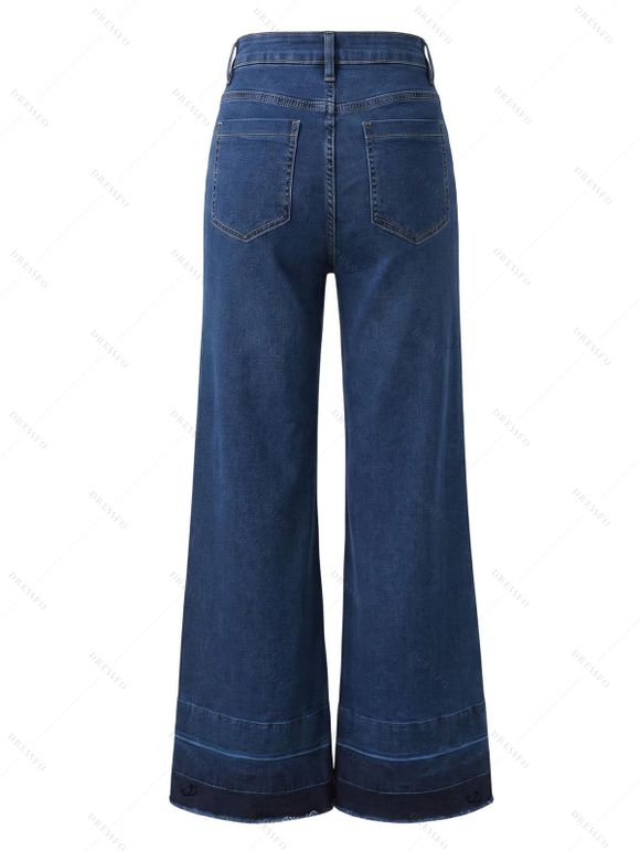 Vintage Wash Jeans High Waist Pocket Zipper Fly Wide‑Leg Denim Pants - Bleu profond XXL | US 14