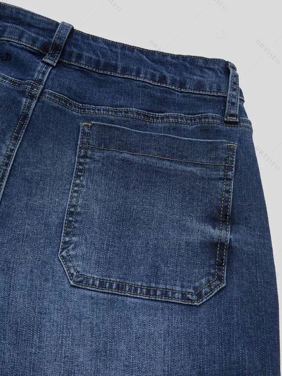 Vintage Wash Jeans High Waist Pocket Zipper Fly Wide‑Leg Denim Pants - Bleu profond XXL | US 14