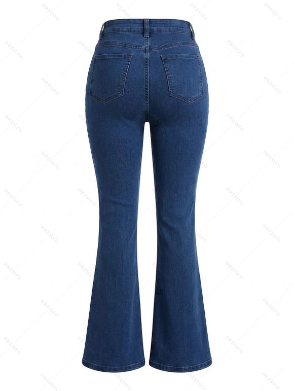 High Waist Flare Jeans Pocket Zipper Fly Denim Pants - Bleu profond XL | US 12
