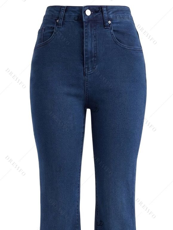 High Waist Flare Jeans Pocket Zipper Fly Denim Pants - Bleu profond XL | US 12