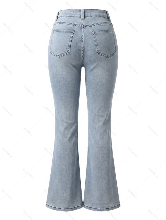 High Waist Flare Jeans Pocket Zipper Fly Denim Pants - Bleu clair S | US 4