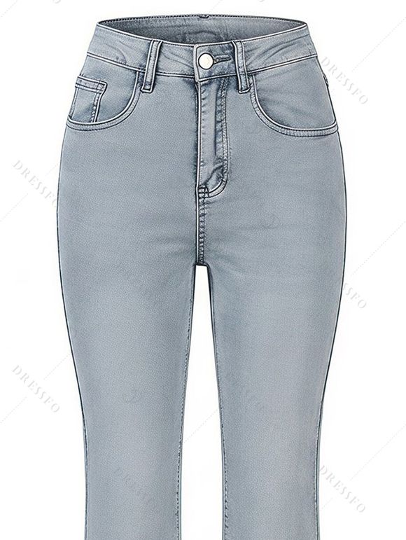 High Waist Flare Jeans Pocket Zipper Fly Denim Pants - Bleu clair S | US 4