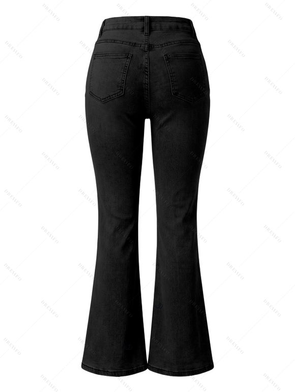High Waist Flare Jeans Pocket Zipper Fly Denim Pants - Noir S | US 4