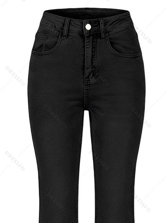 High Waist Flare Jeans Pocket Zipper Fly Denim Pants - Noir S | US 4