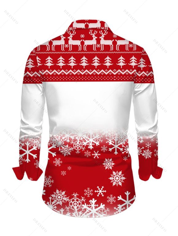 Men's Christmas Shirt Colorblock Christmas Tree Snowflake Print Button Up Long Sleeve Shirt - Rouge 5XL