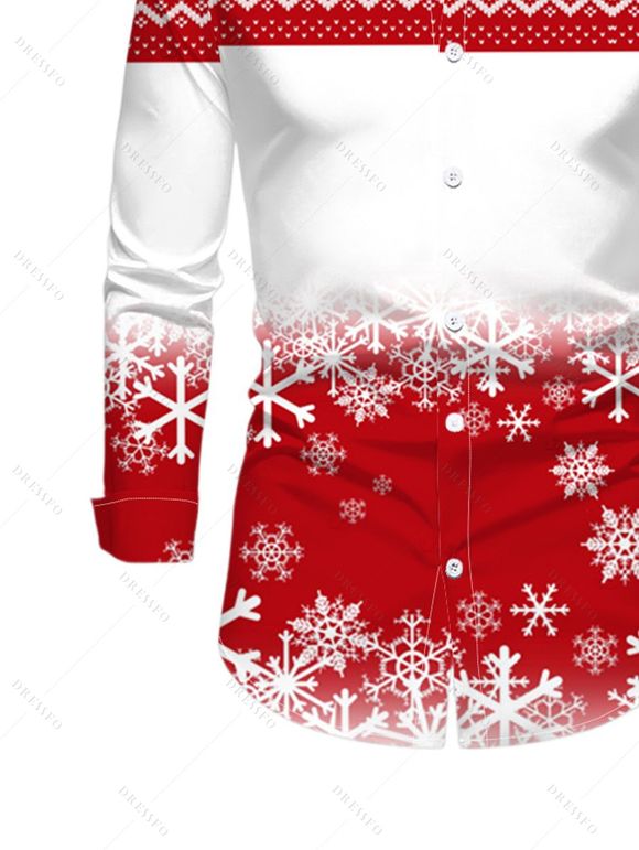 Men's Christmas Shirt Colorblock Christmas Tree Snowflake Print Button Up Long Sleeve Shirt - Rouge 5XL
