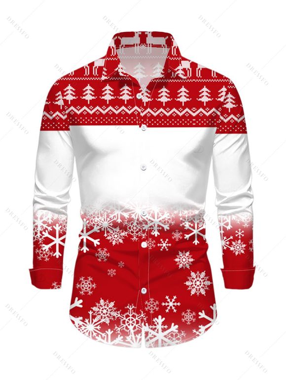 Christmas Couple Outfit Colorblock Christmas Tree Snowflake Print Bell Sleeve A Line Mini Party Dress and Shirt Set - Rouge S | US 4
