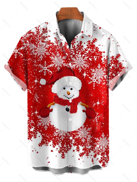 Christmas Couple Outfit Colorblock Snowman Snowflake Print Bell Sleeve A Line Mini Party Dress and Shirt Set - Rouge S | US 4