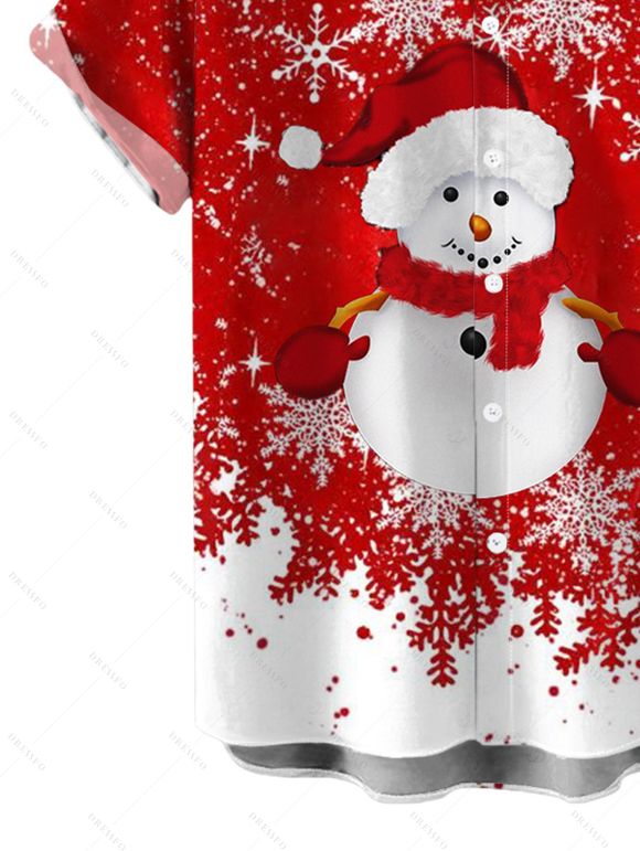 Christmas Couple Outfit Colorblock Snowman Snowflake Print Bell Sleeve A Line Mini Party Dress and Shirt Set - Rouge S | US 4