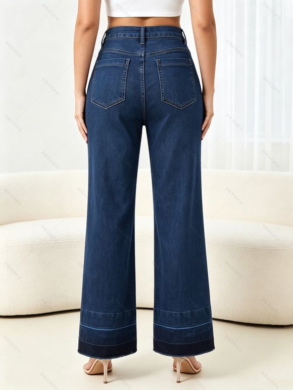 Vintage Wash Jeans High Waist Pocket Zipper Fly Wide‑Leg Denim Pants - Bleu profond XXL | US 14