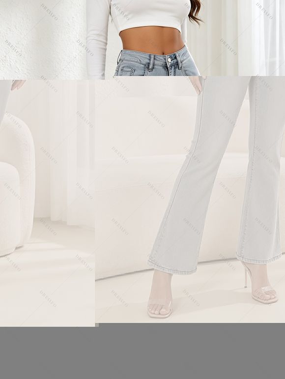 High Waist Flare Jeans Pocket Zipper Fly Denim Pants - Bleu clair S | US 4