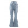 Ripped Flare Jeans Stretchy Raw Hem High Waist Denim Pants - Bleu clair S | US 4