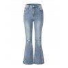 Ripped Flare Jeans Stretchy Raw Hem High Waist Denim Pants - Bleu clair M | US 6