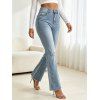 Ripped Flare Jeans Stretchy Raw Hem High Waist Denim Pants - Bleu clair M | US 6