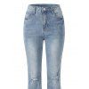 Ripped Flare Jeans Stretchy Raw Hem High Waist Denim Pants - Bleu clair S | US 4