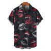 Men's Halloween Gothic Shirt Vampire Fangs Lips Print Button Up Shirt - Noir 4XL