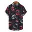 Men's Halloween Gothic Shirt Vampire Fangs Lips Print Button Up Shirt - Noir 5XL
