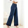 Vintage Wash Jeans High Waist Pocket Zipper Fly Wide‑Leg Denim Pants - Bleu profond S | US 4