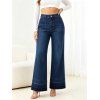 Vintage Wash Jeans High Waist Pocket Zipper Fly Wide‑Leg Denim Pants - Bleu profond XXL | US 14