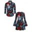 Vintage Christmas Couple Outfit Santa Claus Rose Floral Leaf Print Bell Sleeve A Line Mini Party Dress and Shirt Set - Noir S | US 4