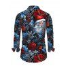 Vintage Christmas Couple Outfit Santa Claus Rose Floral Leaf Print Bell Sleeve A Line Mini Party Dress and Shirt Set - Noir S | US 4