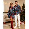 Vintage Christmas Couple Outfit Santa Claus Rose Floral Leaf Print Bell Sleeve A Line Mini Party Dress and Shirt Set - Noir S | US 4