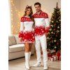 Christmas Couple Outfit Colorblock Christmas Tree Snowflake Print Bell Sleeve A Line Mini Party Dress and Shirt Set - Rouge S | US 4