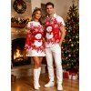 Christmas Couple Outfit Colorblock Snowman Snowflake Print Bell Sleeve A Line Mini Party Dress and Shirt Set - Rouge S | US 4