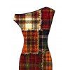 Christmas Couple Outfit Vintage Plaid Patchwork Raw‑Edge Patch Print Skew Neck Bodycon Dress and Shirt Set - Brun S | US 4