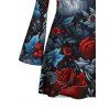 Vintage Christmas Party Dress Santa Claus Rose Floral Leaf Print Bell Sleeve A Line Mini Dress - Noir XL | US 12